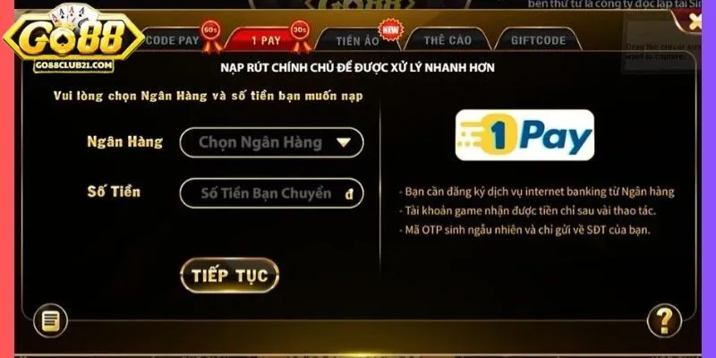 Đa dạng phương thức nạp tiền tại cổng game